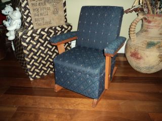 upholstered navy blue child s rocking chair with wood time