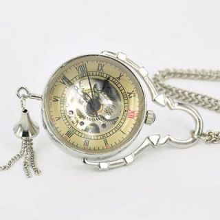 Wind up Skeleton Unique Silver environmental Crystal Glass Ball Watch 