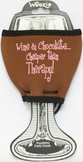 Woozie Wine Glass Cover Wine Chocolate Therapy Brown Pink Coozie 