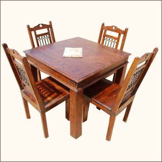 5pc Solid Wood Dining Room Table and 4 People Chairs Set Wrought Iron 
