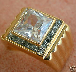 Mens ring 9.1carat lab created Diamond 18K yellow gold overlay size 13
