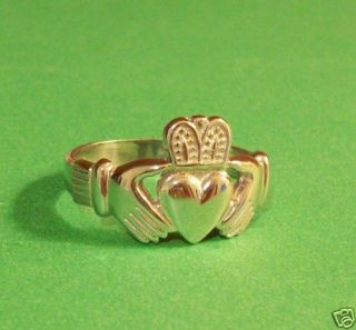 Mens Claddagh Ring Solid 14K Yellow or White Gold Most Sizes 