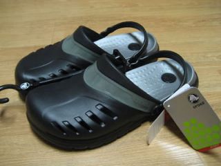 nwt crocs prepair men 11 or 13 black silver beach tron