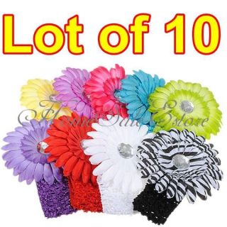 Lot 10 Color Baby Girl Crochet Shower Head band Hair Clip Crystal 