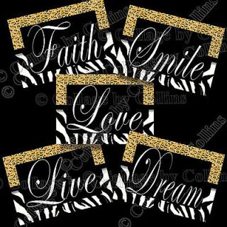   Zebra Print SMILE DREAM LIVE LOVE FAITH Quote Art Girl Wall Decor