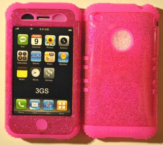   SILICONE RUBBER + CASE COVER FOR APPLE IPHONE 3 3G 3S PNK/GLITR PK