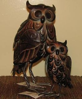 NEW Pair ADORABLE OWLs Owl Handcrafted Metal Regal Art Garden Decor 