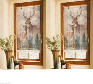 NEW SET OF 2 BAMBOO 40 L DEER WINDOW BLINDS CABIN HUNTING ANIMAL 