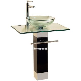 Modern Bathroom Vanities Pedestal Glass Bowl Vessel Sink Combo w 