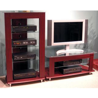 4D Concepts Wood Glass TV Stand Cherry Finish