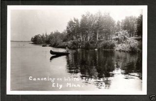 Ely Minnesota MN c1939 RPPC Iron Lake Solo Canoe Ride
