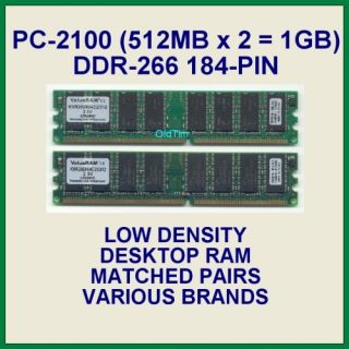 1GB 2x512MB PC2100 DDR Memory Kit Dell Dimension 2400 2350 4550 Low 