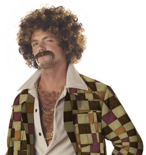 Disco Dirtbag Cheesy Pimp 70s Costume w Mustache Wig