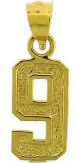10K Yellow Gold Number 9 High Polished Charm Pendant