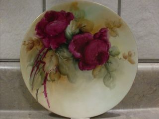 France Limoges Porcelain Blank Hand Painted Roses Plate Signed 