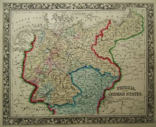 Genuine Antique Map of Prussia Austria Bavaria A Mitchell 1860