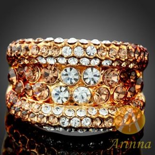 ARINNA Shiny Topaz 18K Gold GP Swarovski Crystals Ring