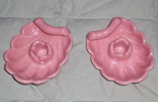PAIR OF ABINGDON POTTERY PINK SHELL CANDLE HOLDERS 503 FROM MID 20TH 