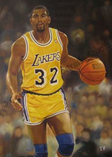 Magic Johnson Los Angeles Lakers Original Oil Painting