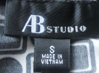 AB Studio Sz Small Black White Print Faux Wrap Trendy Dress Super Cute 