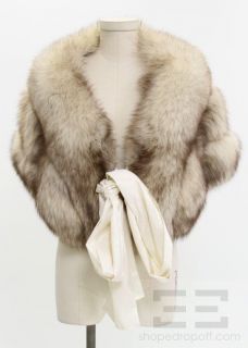 Abrahams Cream and Brown Fox Fur Tie Front Capelet