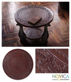 Queen Sofia Hand Tooled Leather Cedar Coffee End Table Novica Peru Art 