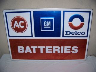 Vintage GM AC Delco Batteries 36 Embossed Metal Gas Oil Chevrolet Sign 