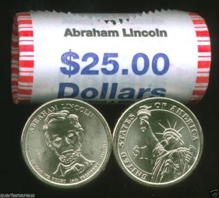 HEAD/TAIL~ 2010 D MINT BU ABRAHAM LINCOLN $25 GOLD DOLLAR ROLL ~CHEAP 