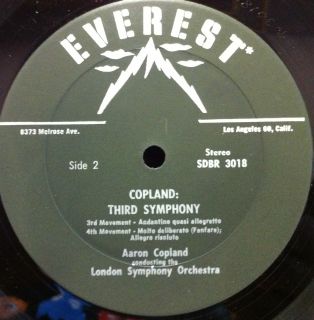 AARON COPLAND symphony no 3 third LP VG+ SDBR 3018 Black Label EVEREST 