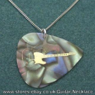 Abalone Fender Telecaster Guitar Pick Silver Necklace