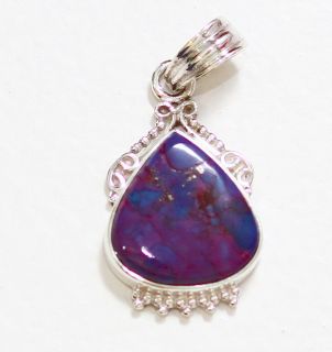 Genuine Purple Turquoise 925 Sterling Silver Gemstone Pendant