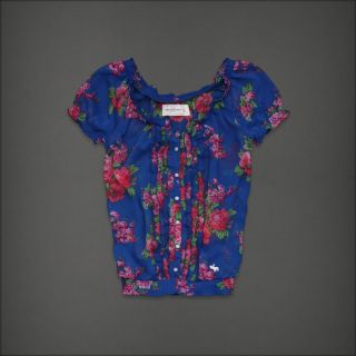 Abercrombie Women Floral Sheer Chiffon Ruffle Peasant Top Shirt Blouse 