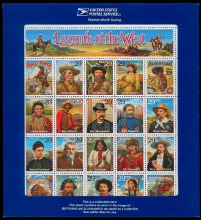 USPS Legends of the West stamp set ERROR Scott # 2870 EX COND.FREE 