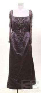 Reem Acra Lilac Purple Silk Satin Beaded Evening Gown Size 10