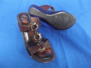 NURTURE Adagio Brown Strappy Slide Wedge Heel Sandals 6M NWOB