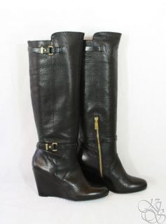 Coach Adair Pebble Grain Leather Womens Wedge Boots New A7061 Size 6 