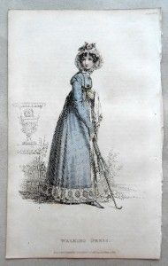 1820 Ackermann Ladies Fashion Regency Walking Dress and Brolly Lovely 