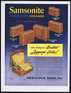 1946 Samsonite Streamlite Luggage Shwayder Bros Ad