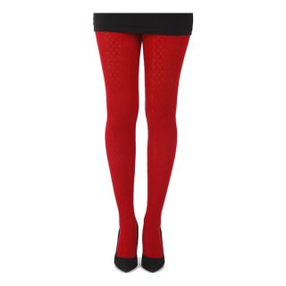 Pamela Mann Opaque Acrylic Rib Cable Tights in Deep Red Warm Winter 