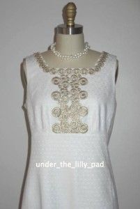 NWT Lilly Pulitzer ADELSON WHITE Gold Lace DRESS 12 14 Jacquard