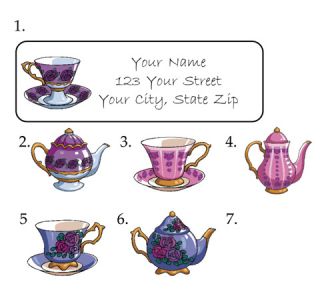 Personalized Flowered Tea Set Tea Cups Address Labels