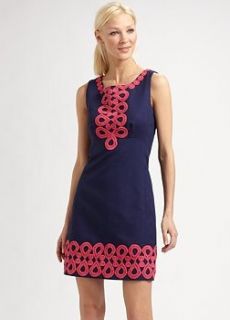 Lilly Pulitzer Adelson Bright Navy Dress 10 12 Pink Lace Jacquard 