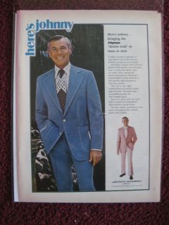 1973 Print Ad Johnny Carson Mens Apparel Fashions Denim Look Suit 