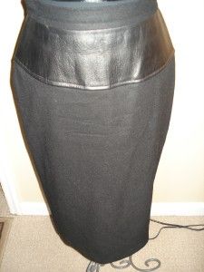 Adolfo Atelier Womens Black Wool Skirt with Leather Size 10