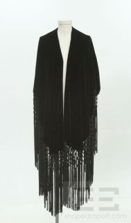 adrienne landau black velvet tassel trim shawl