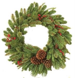 New Christmas 24 Deluxe Mixed Pine Wreath Pinecone Berry Real Looking 