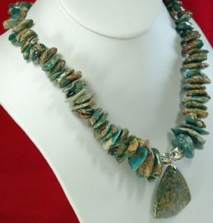 African Turquoise Nugget Pendant Silver Necklace 18 5