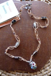 African Jewelry Silver Wire Coil Pendant Beads Necklace