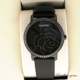 Valentino Womens V41SBQ6709SSA09 Rose Black Diamond Bezel Leather 