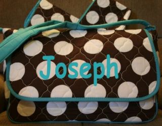 Monogrammed Diaper Bag Personalized Blue Brown White